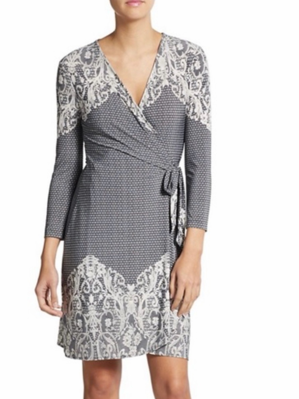 BCBGMaxAzria soft black and White Wrap Dress
